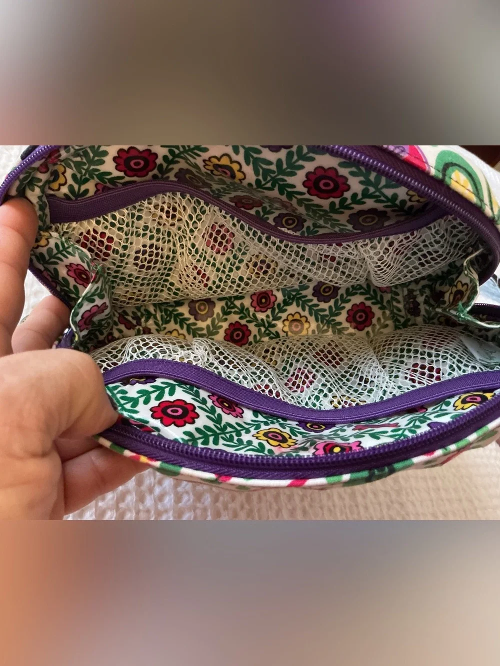 Vera Bradley Quilted Floral Cosmetic Pouch in Purple, Pink, Green & Yellow